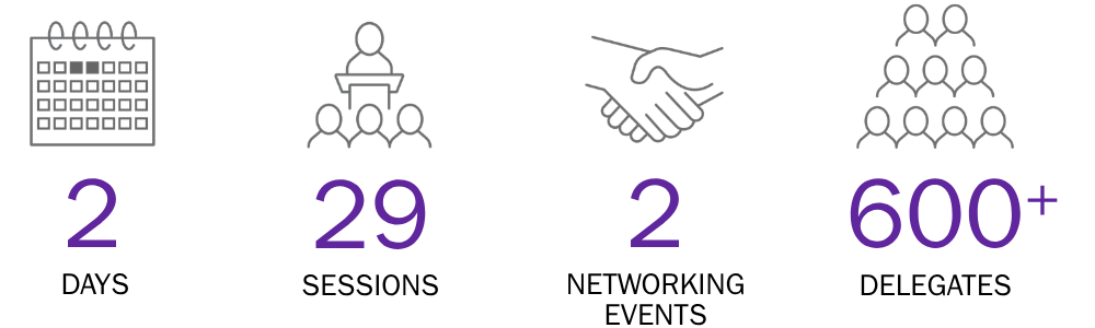 Infographic for Australian Homelessness Conference 2026 depicting key stats about conference set up and attendance