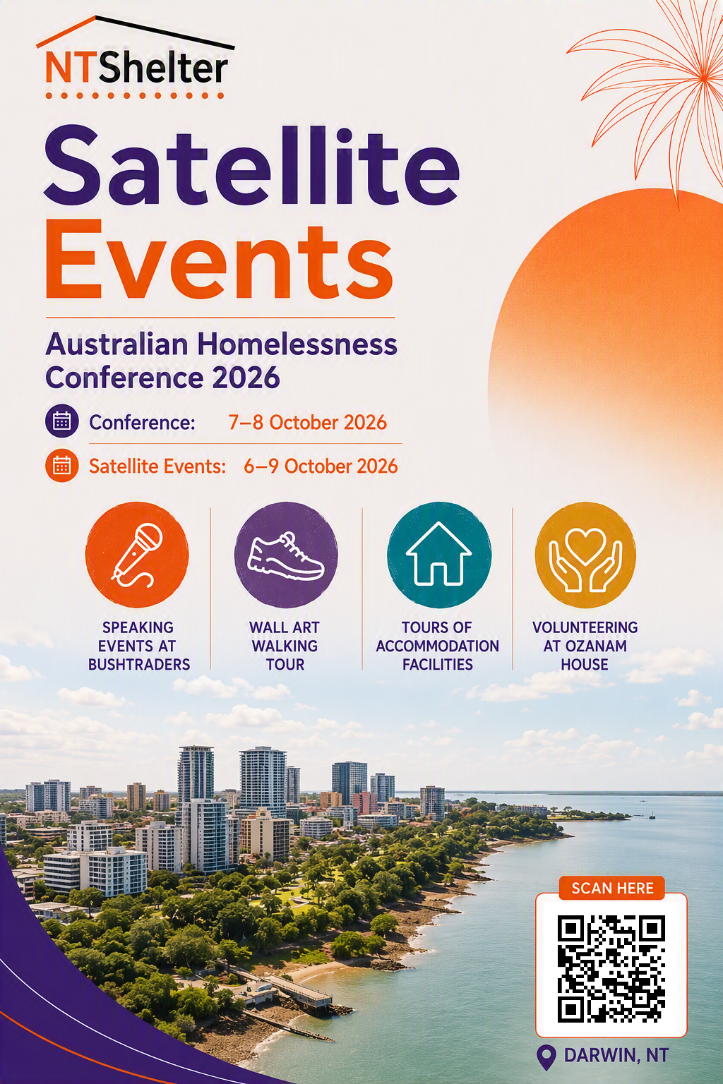 NT Shelter Flyer with QR code to register for Satellite events